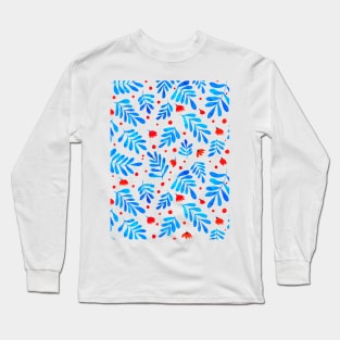 Watercolor branches and flowers - blue and orange Long Sleeve T-Shirt